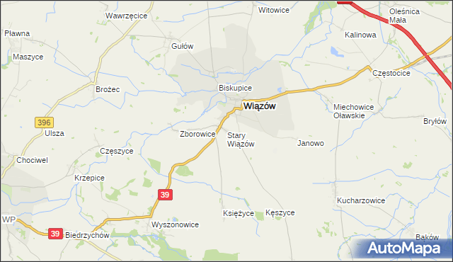 mapa Stary Wiązów, Stary Wiązów na mapie Targeo