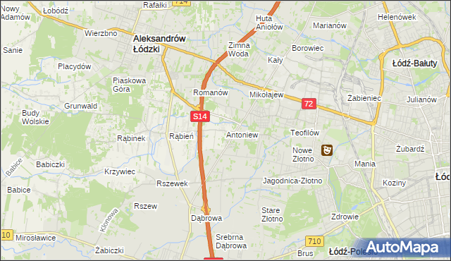 mapa Antoniew gmina Aleksandrów Łódzki, Antoniew gmina Aleksandrów Łódzki na mapie Targeo