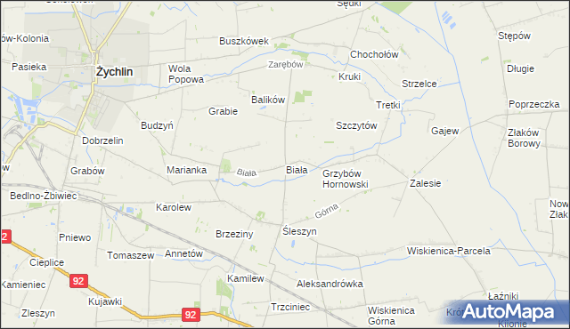 mapa Biała gmina Żychlin, Biała gmina Żychlin na mapie Targeo