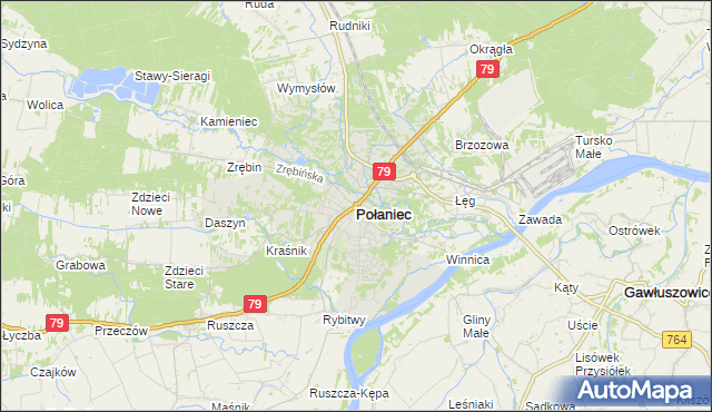 mapa Połaniec powiat staszowski, Połaniec powiat staszowski na mapie Targeo