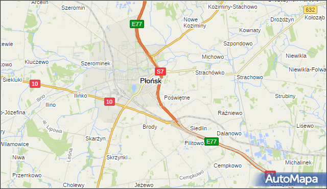 mapa Poświętne gmina Płońsk, Poświętne gmina Płońsk na mapie Targeo