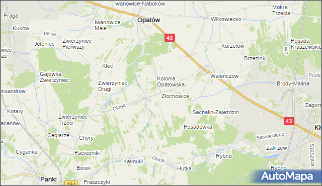 mapa Złochowice, Złochowice na mapie Targeo