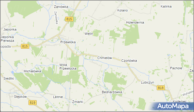 mapa Chmielów gmina Dębowa Kłoda, Chmielów gmina Dębowa Kłoda na mapie Targeo