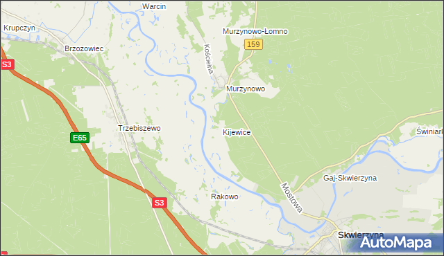 mapa Kijewice gmina Skwierzyna, Kijewice gmina Skwierzyna na mapie Targeo