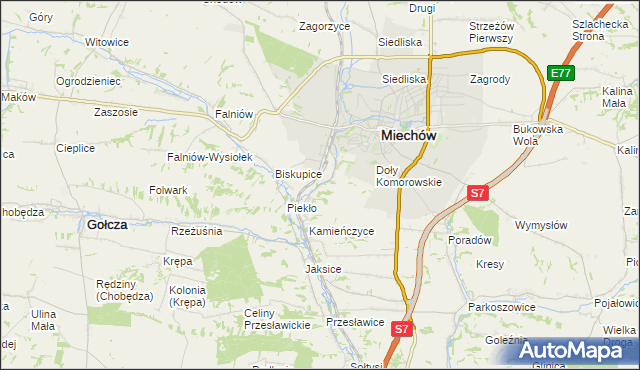 mapa Komorów gmina Miechów, Komorów gmina Miechów na mapie Targeo