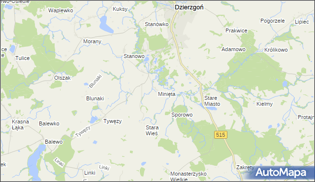 mapa Minięta, Minięta na mapie Targeo