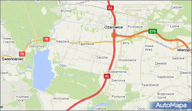 mapa Sączów, Sączów na mapie Targeo