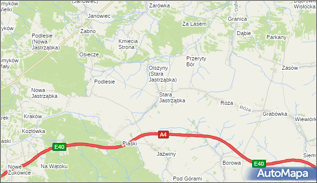 mapa Stara Jastrząbka gmina Czarna, Stara Jastrząbka gmina Czarna na mapie Targeo