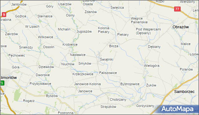 mapa Świątniki gmina Obrazów, Świątniki gmina Obrazów na mapie Targeo