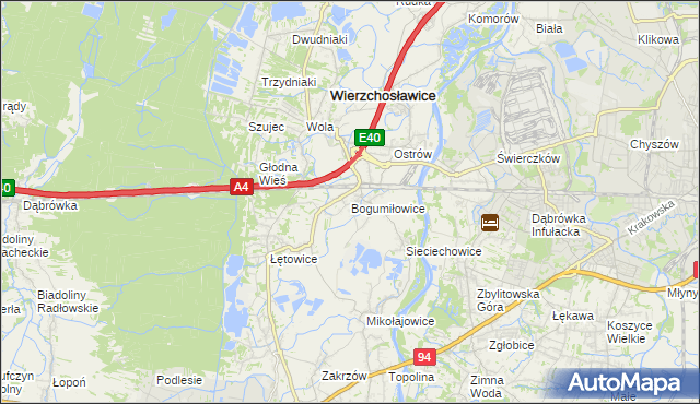 mapa Bogumiłowice gmina Wierzchosławice, Bogumiłowice gmina Wierzchosławice na mapie Targeo