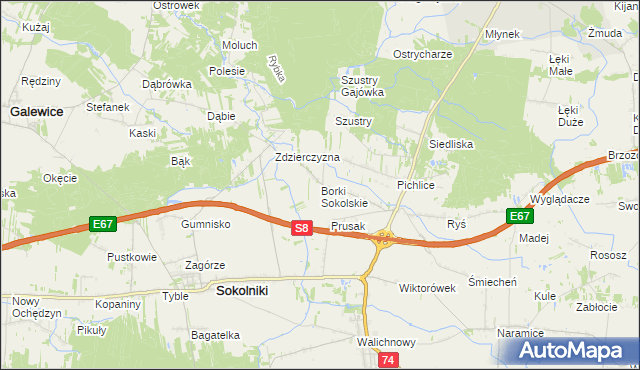 mapa Borki Sokolskie, Borki Sokolskie na mapie Targeo