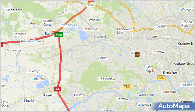 mapa Chełm gmina Kraków, Chełm gmina Kraków na mapie Targeo