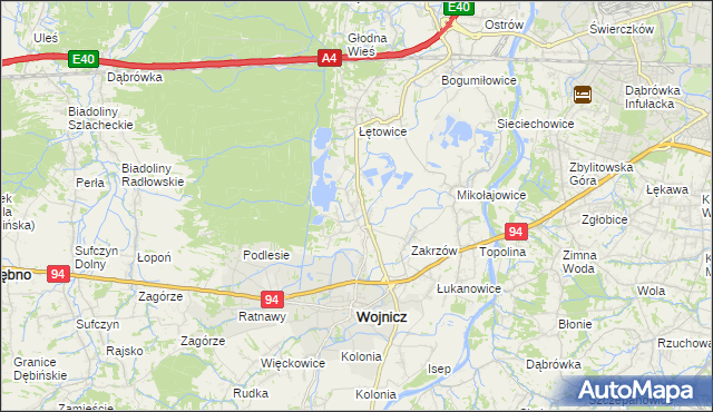 mapa Dębina Łętowska, Dębina Łętowska na mapie Targeo