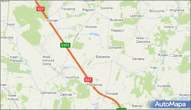 mapa Elżbietów gmina Trojanów, Elżbietów gmina Trojanów na mapie Targeo