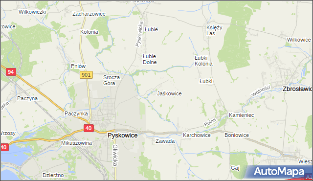 mapa Jaśkowice gmina Zbrosławice, Jaśkowice gmina Zbrosławice na mapie Targeo