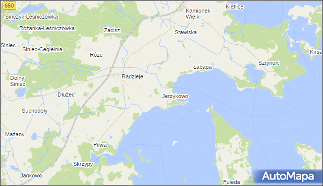 mapa Jerzykowo gmina Węgorzewo, Jerzykowo gmina Węgorzewo na mapie Targeo