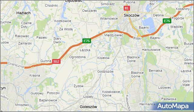 mapa Kisielów gmina Goleszów, Kisielów gmina Goleszów na mapie Targeo