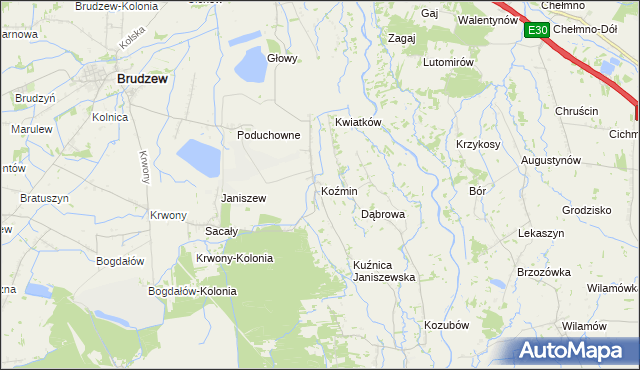 mapa Koźmin gmina Brudzew, Koźmin gmina Brudzew na mapie Targeo