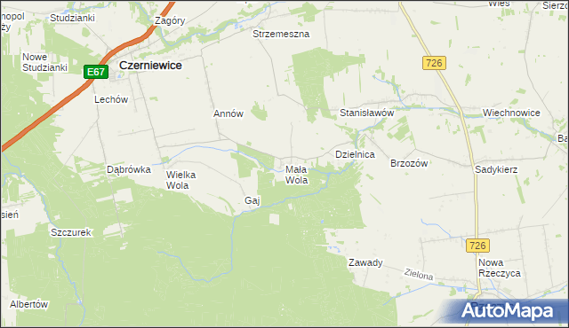 mapa Mała Wola gmina Czerniewice, Mała Wola gmina Czerniewice na mapie Targeo