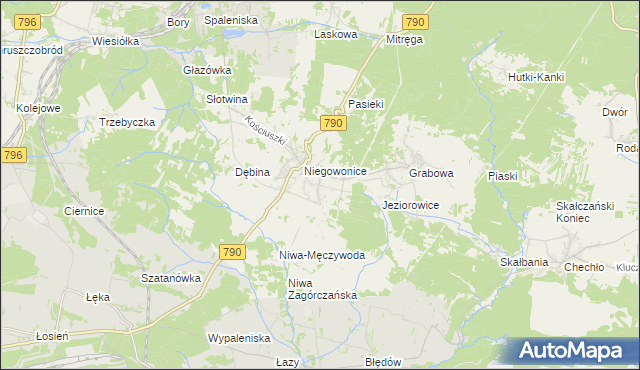 mapa Niegowoniczki, Niegowoniczki na mapie Targeo