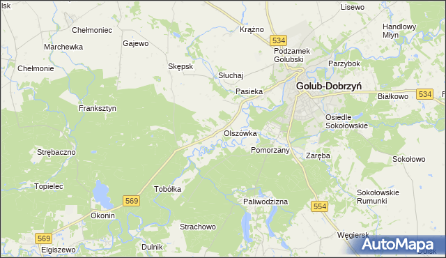mapa Olszówka gmina Golub-Dobrzyń, Olszówka gmina Golub-Dobrzyń na mapie Targeo
