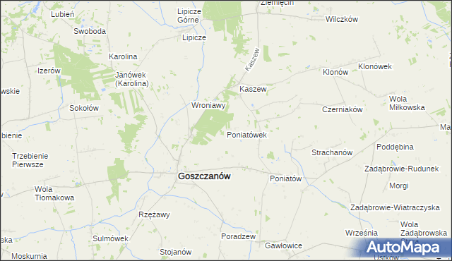 mapa Poniatówek gmina Goszczanów, Poniatówek gmina Goszczanów na mapie Targeo