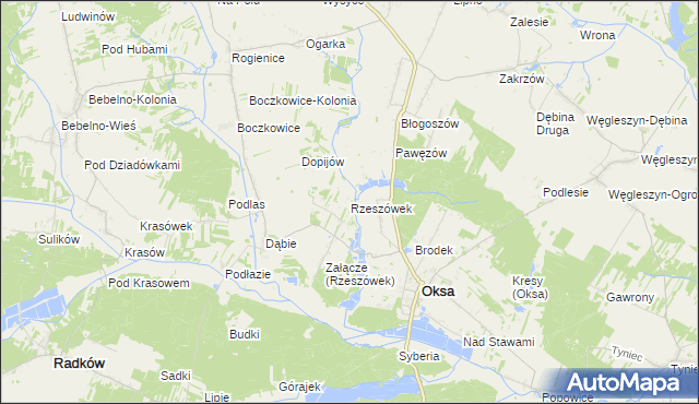 mapa Rzeszówek gmina Oksa, Rzeszówek gmina Oksa na mapie Targeo