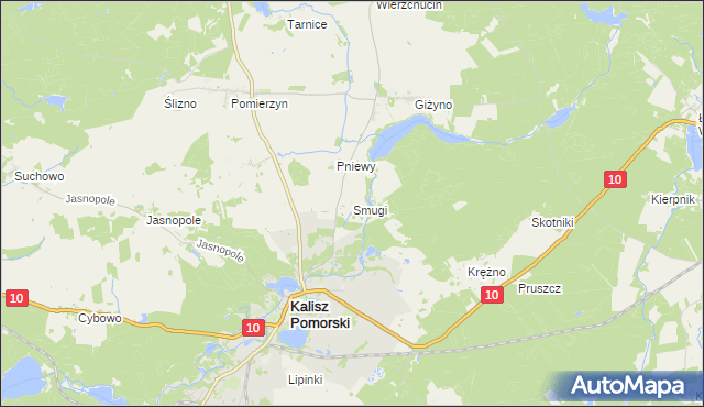 mapa Smugi gmina Kalisz Pomorski, Smugi gmina Kalisz Pomorski na mapie Targeo