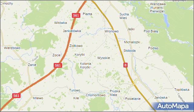 mapa Wysokie gmina Raczki, Wysokie gmina Raczki na mapie Targeo