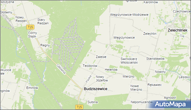 mapa Zalesie gmina Budziszewice, Zalesie gmina Budziszewice na mapie Targeo