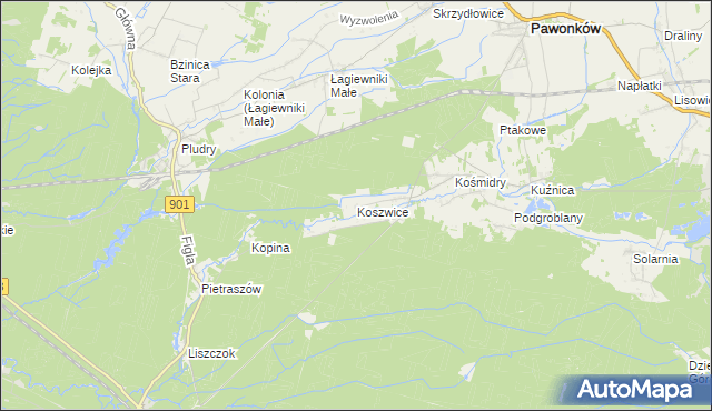 mapa Koszwice, Koszwice na mapie Targeo