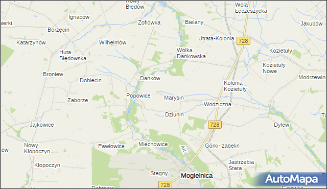 mapa Marysin gmina Mogielnica, Marysin gmina Mogielnica na mapie Targeo