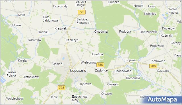 mapa Józefina gmina Łopuszno, Józefina gmina Łopuszno na mapie Targeo