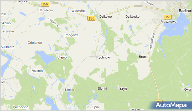 mapa Rychnów gmina Barlinek, Rychnów gmina Barlinek na mapie Targeo