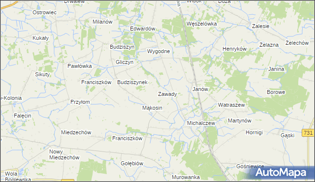 mapa Zawady gmina Chynów, Zawady gmina Chynów na mapie Targeo