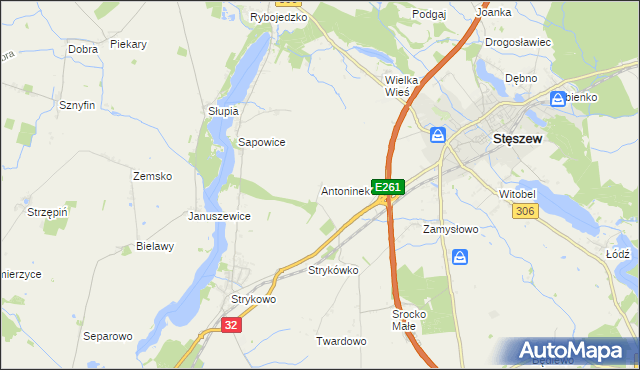 mapa Antoninek gmina Stęszew, Antoninek gmina Stęszew na mapie Targeo