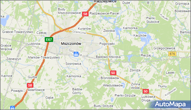 mapa Badowo-Mściska, Badowo-Mściska na mapie Targeo