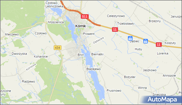 mapa Biernatki gmina Kórnik, Biernatki gmina Kórnik na mapie Targeo