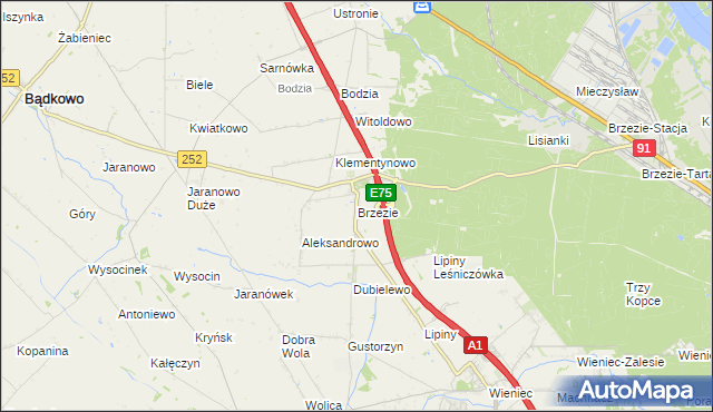 mapa Brzezie gmina Brześć Kujawski, Brzezie gmina Brześć Kujawski na mapie Targeo