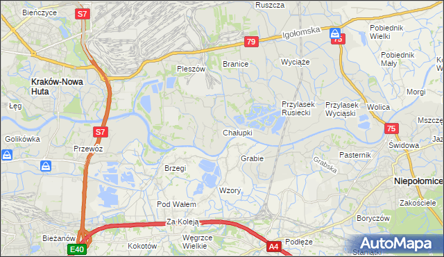 mapa Chałupki gmina Kraków, Chałupki gmina Kraków na mapie Targeo