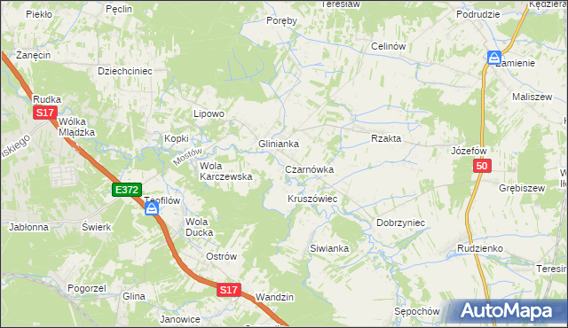 mapa Czarnówka gmina Wiązowna, Czarnówka gmina Wiązowna na mapie Targeo