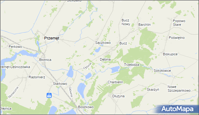 mapa Dębina gmina Przemęt, Dębina gmina Przemęt na mapie Targeo