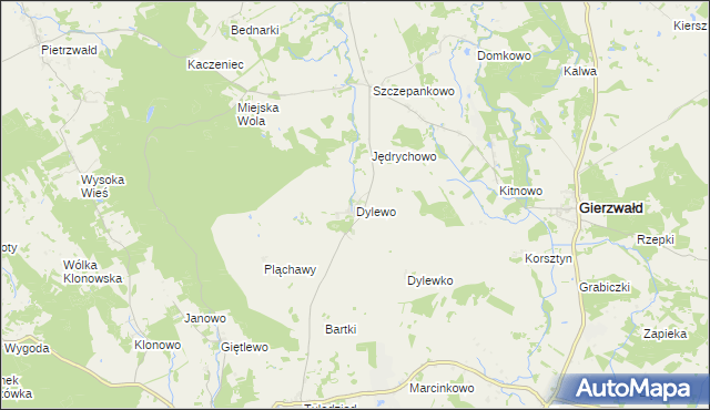 mapa Dylewo gmina Grunwald, Dylewo gmina Grunwald na mapie Targeo