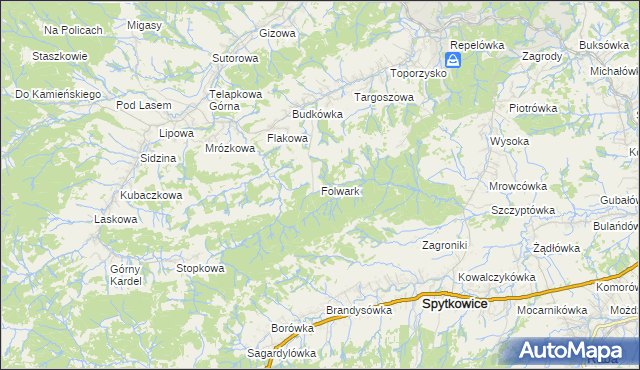 mapa Folwark gmina Jordanów, Folwark gmina Jordanów na mapie Targeo
