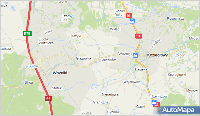 mapa Gniazdów gmina Koziegłowy, Gniazdów gmina Koziegłowy na mapie Targeo