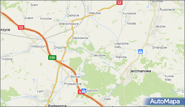 mapa Jakubów gmina Radwanice, Jakubów gmina Radwanice na mapie Targeo