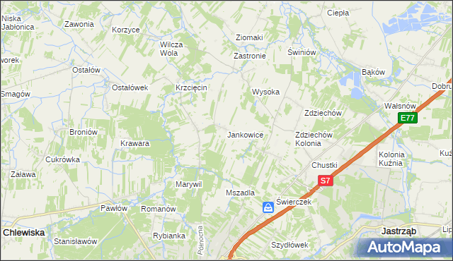 mapa Jankowice gmina Szydłowiec, Jankowice gmina Szydłowiec na mapie Targeo