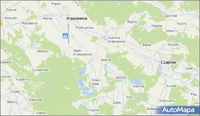 mapa Jelenie gmina Kraszewice, Jelenie gmina Kraszewice na mapie Targeo