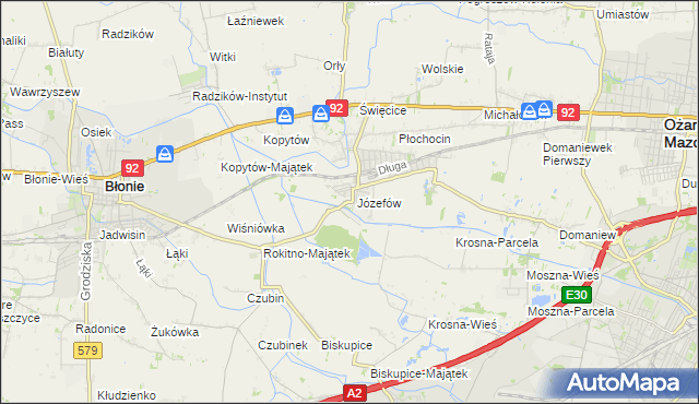 mapa Józefów gmina Ożarów Mazowiecki, Józefów gmina Ożarów Mazowiecki na mapie Targeo