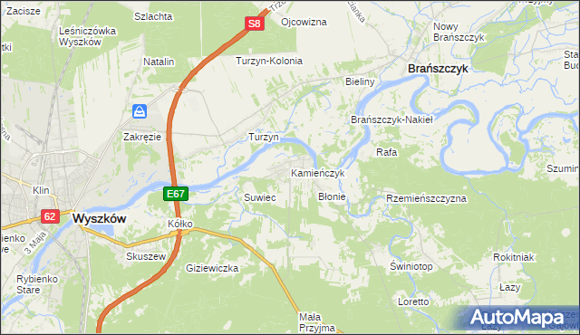 mapa Kamieńczyk gmina Wyszków, Kamieńczyk gmina Wyszków na mapie Targeo